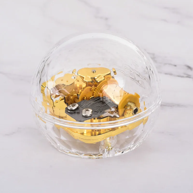 Custom Round Shape Acrylic Music Box  With Wind Up Music Box Mechanism
