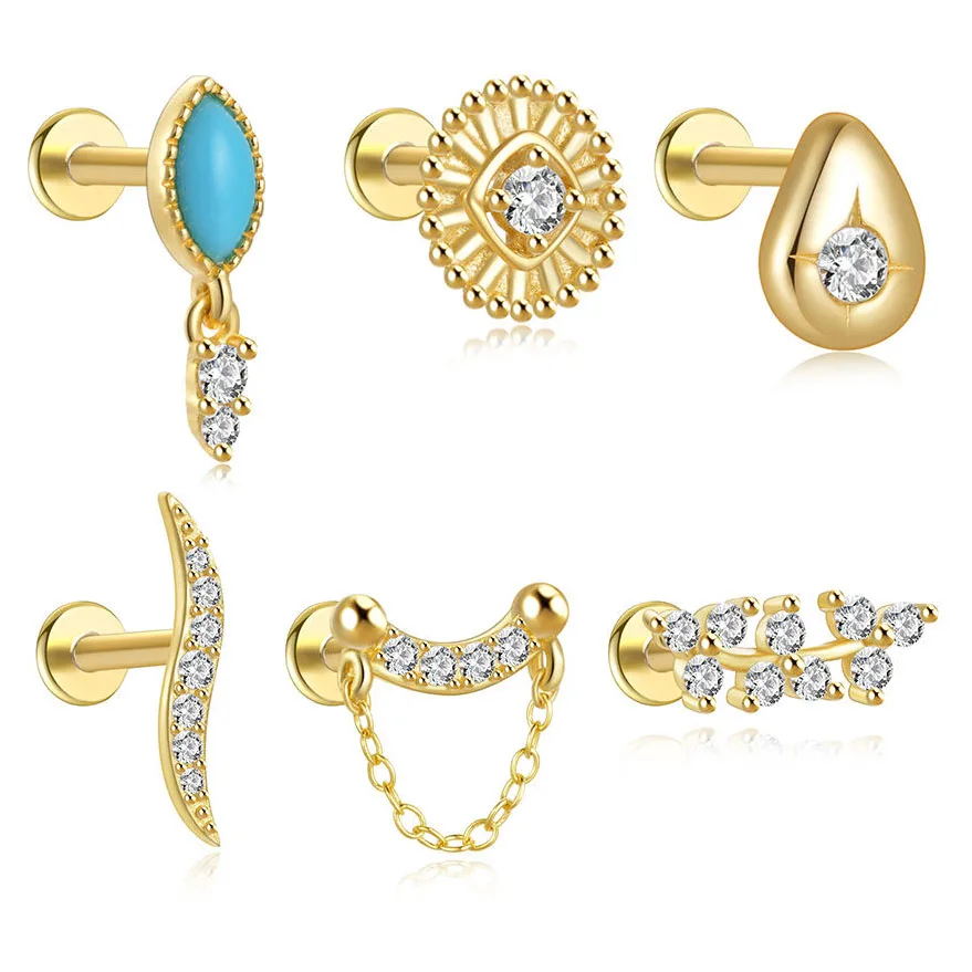 CANNER Wholesale Star Flower Leaf Flat Back Earring 925 Sterling Silver Marquise Zircon Piercings Ear Studs Jewelry Women