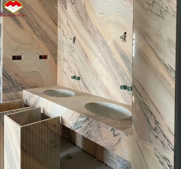 Luxury Stone Portugal Pink Marble Vanity Top with Sink Modern Polished Pink Marble with Grey Veins Bathroom Wall Panel