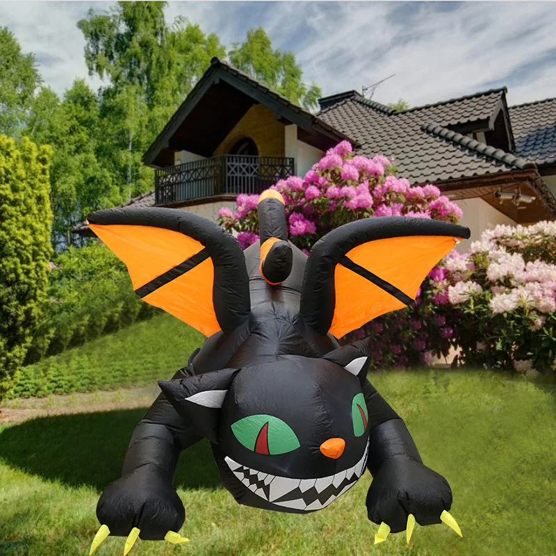 Outdoor yard festival Halloween inflated has wings LED cats decor inflatable evil expression cat decorations demon black cat