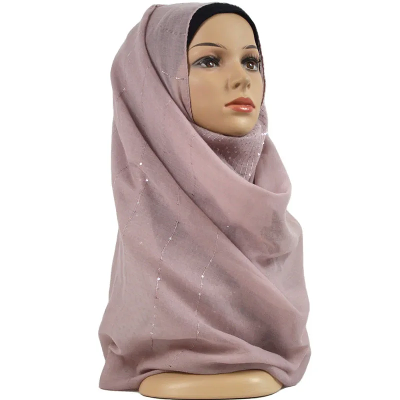 Promotional multi color women sequined scarf muslim hijab cotton scarves