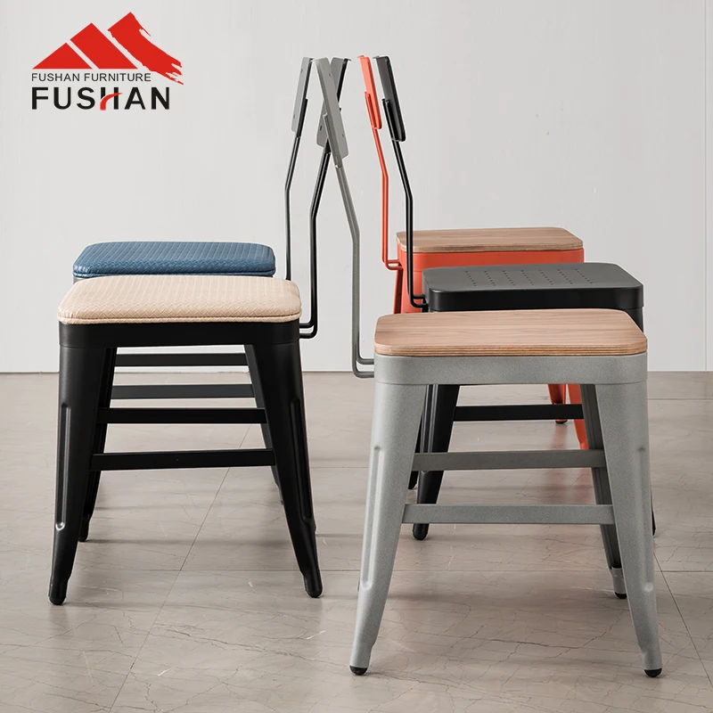 Vintage industrial style modern cafe bistro chairs wooden seat restaurant furniture black metal chair dining