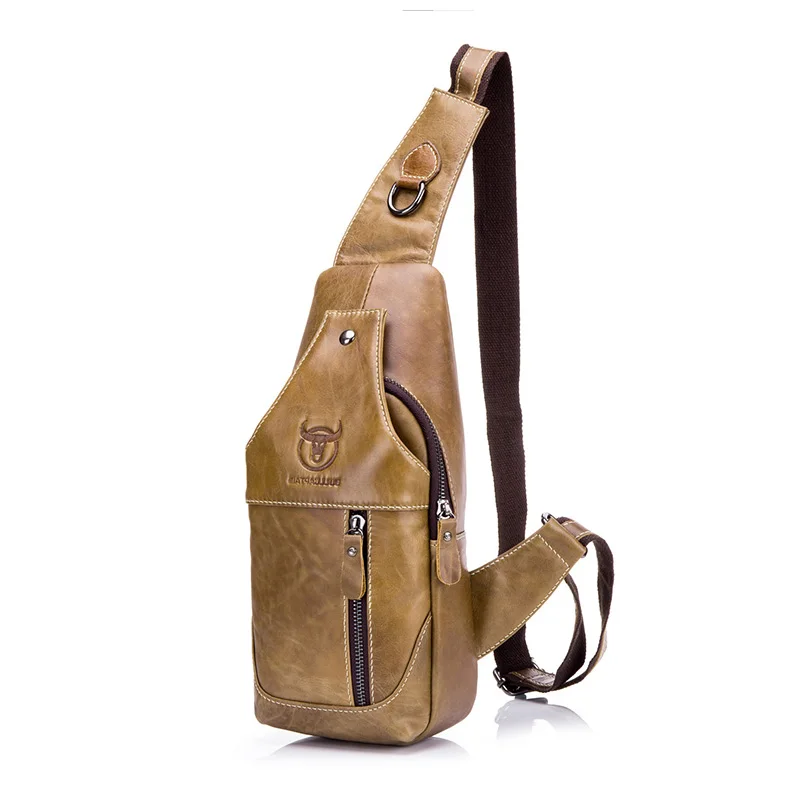 Messenger Bag For Men Leather Shoulder Bag Backpack with Headphone Hole Outdoor Chest Bag for Phone