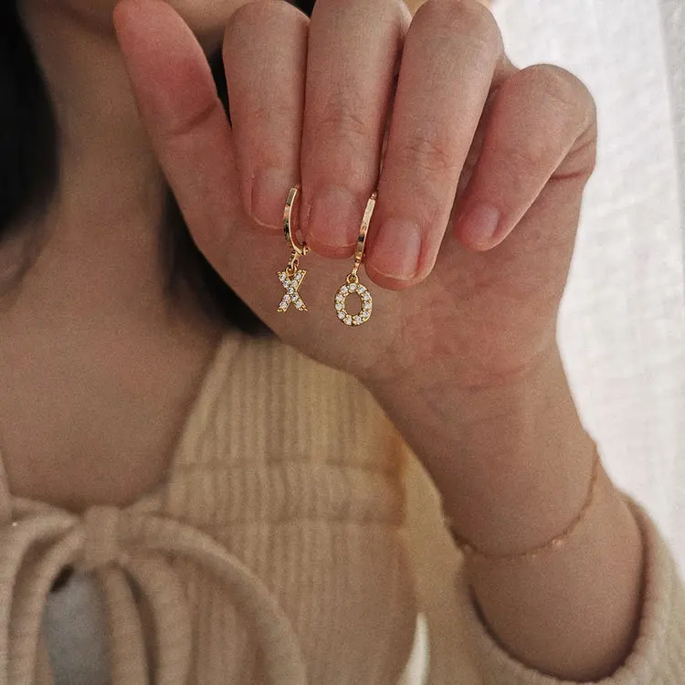 Popular Gold 26 Letters Name cartilage hoop earrings for women crystal zircon ear stud jewelry huggie earrings