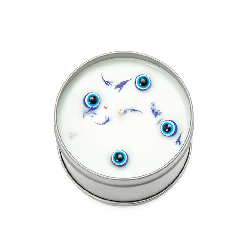 Customize Your Private Label Candle Tin Jar Gift Set Blue Scented Crystal Gem Soy Wax Candles