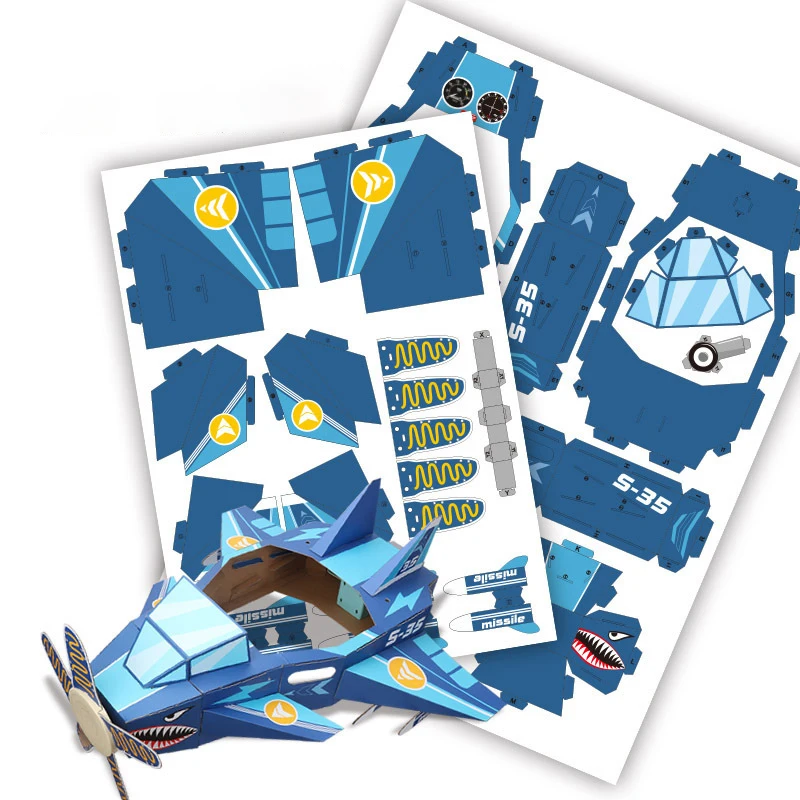 Shark Plane Children Wearable DIY Handmade Carton Toy 3D Paper Puzzle Assembly Wearable Cartoon Model Other Novelty Gag Toys