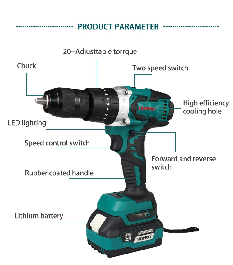 Cordless Impact Hand Drills Power Lithium-Ion Battery Operated Drills Brushless Cordless Power Drill