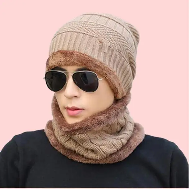 Зимняя модная мужская вязаная шапка шарф комплект теплый меховой флисовый с застежкой-молнией для хранения в стиле любви фруктовыми узорами