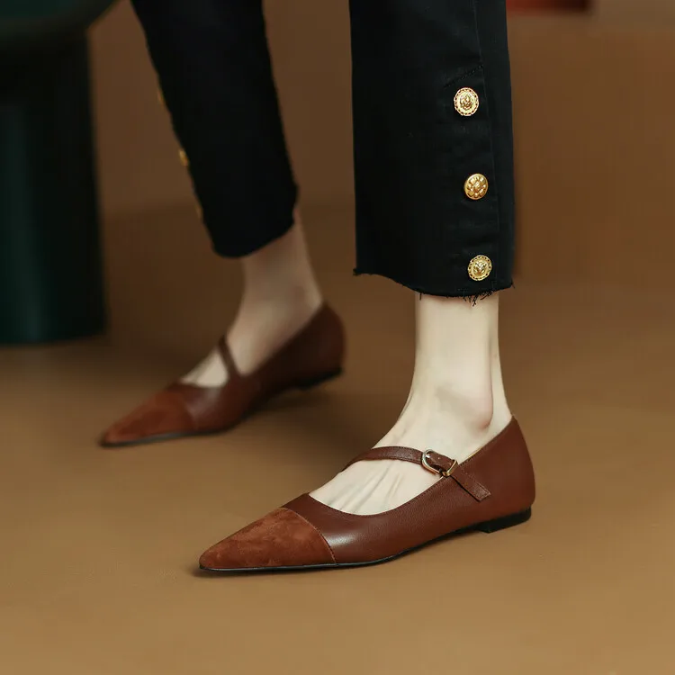 Cialisa Hot Sale Full Real Leather Work Pointed Toe Low Top Solid Color Flats Loafers Dress Flat Women Shoes Ladies