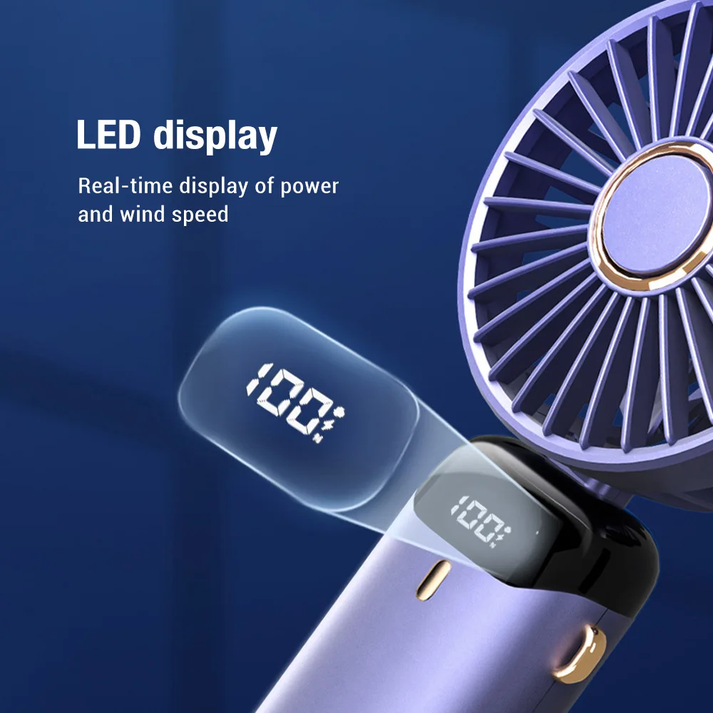 Portable Fan With LCD Display USB Wireless Mini Electric Fan USB Rechargeable Handheld Pocket Fans Folding Digital Display