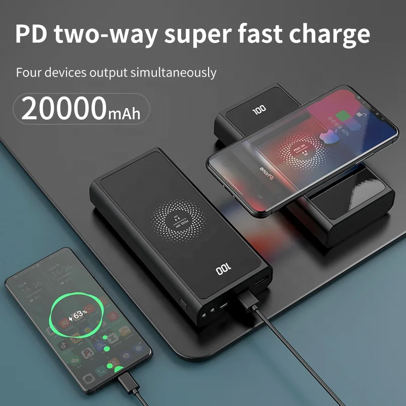
QC3.0+PD18W Wireless Fast Charging Power Bank High capacity 20000mAh 15W Wireless Charging 