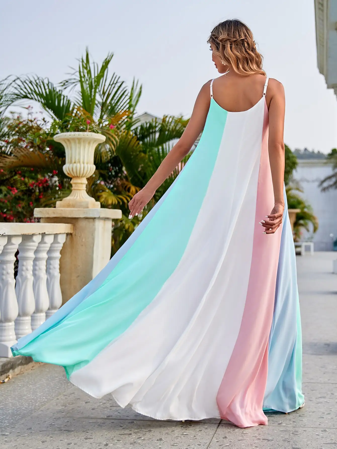 2021 Factory new designs elegant causal sexy mom women ladies summer Color Block plus size  Maxi Cami dresses