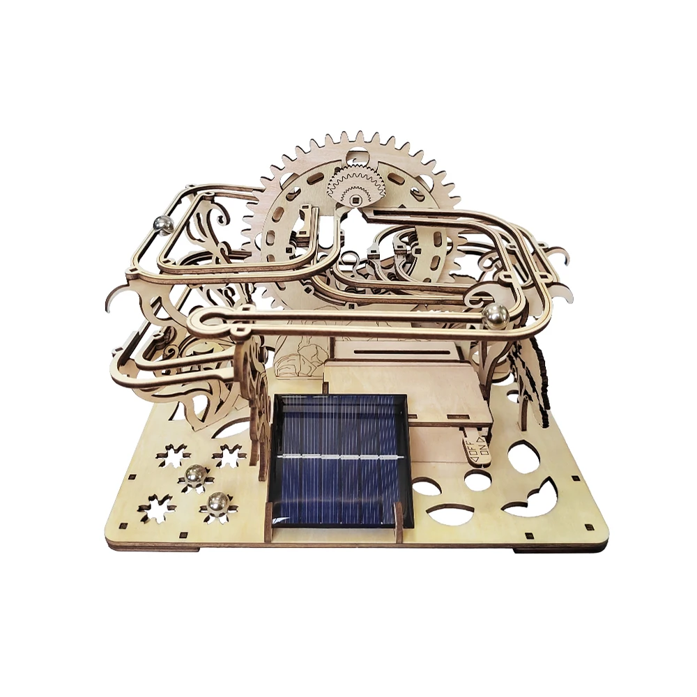 Wooden Toys Professional Manufacturer Solar Energy  Mechanical Marble Run Jigsaw Assemble Toys 3d  Puzzle