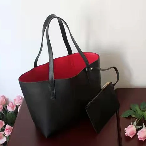 PU red lined large - capacity shopping bag with change purse