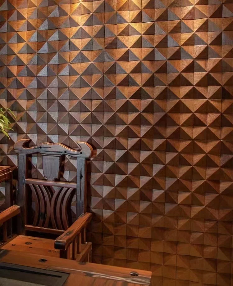 Decorated Indoor Solid Wood 3D American Walnut Wall Panel