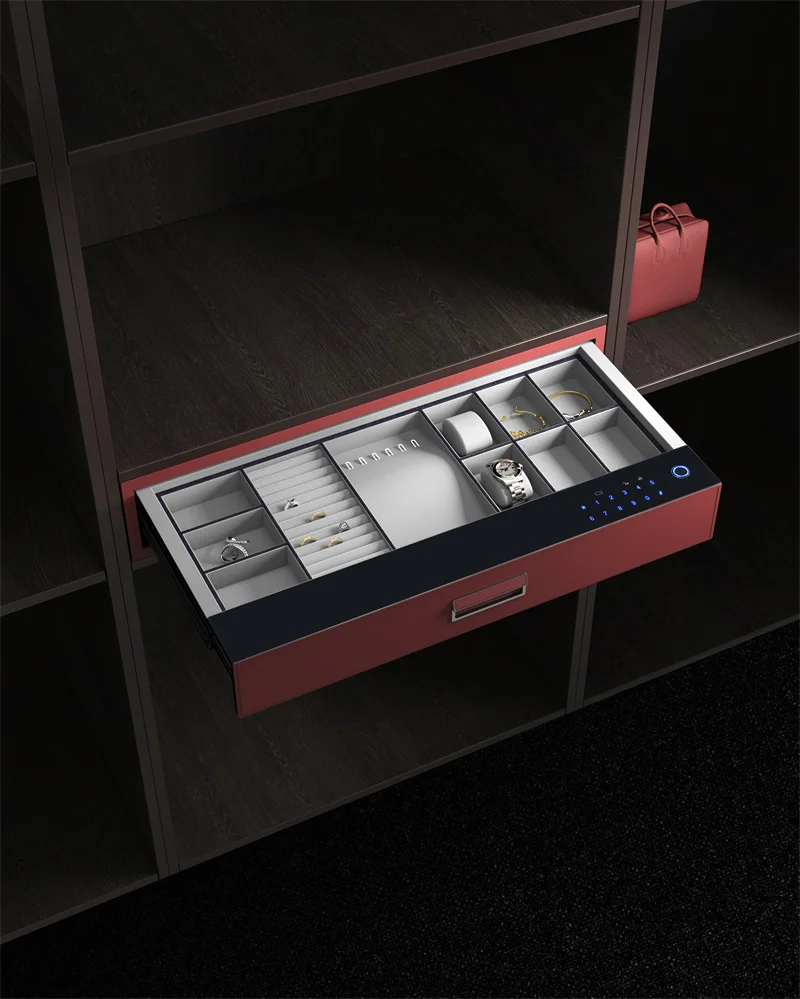 Alloy Aluminum Cabinet Secret Hidden Key Furniture Smart FingerPrint Leather Cabinet Password Lock Storage Safe Box Drawers