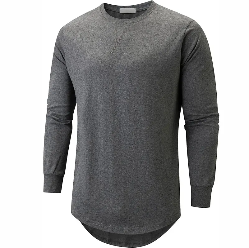 Customization US Size Mens 100% Cotton Hipster Hip Hop Longline Crewneck T-Shirt S-4XL