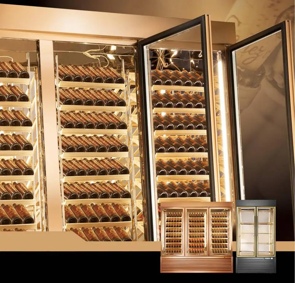 Трехсекционный роскошный охладитель для вина встроенный Золотой бутылок отеля