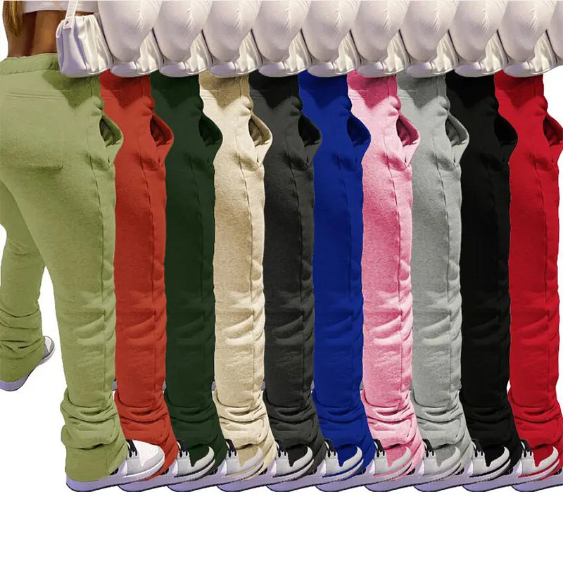 
Women Winter Fall Clothes Thick Stacked Sweat Joggers Pants Plus Size Flare Pants Stacked Fleece Leggings Sweatpants 