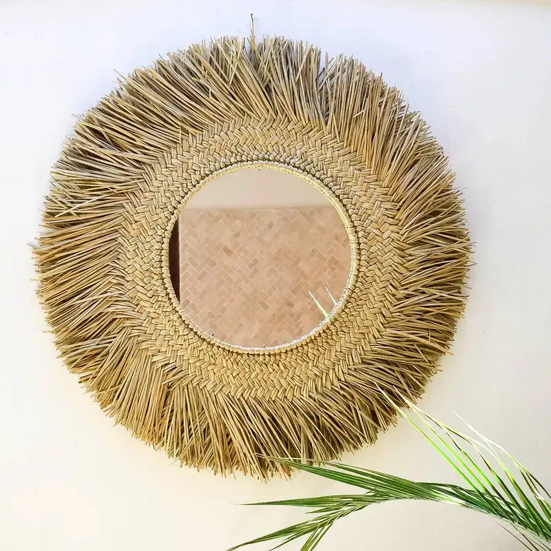 Round Seagrass Mirror Frame Wall Mirror For Decoration At Home Luxury Mirror Decor Made In Vietnam