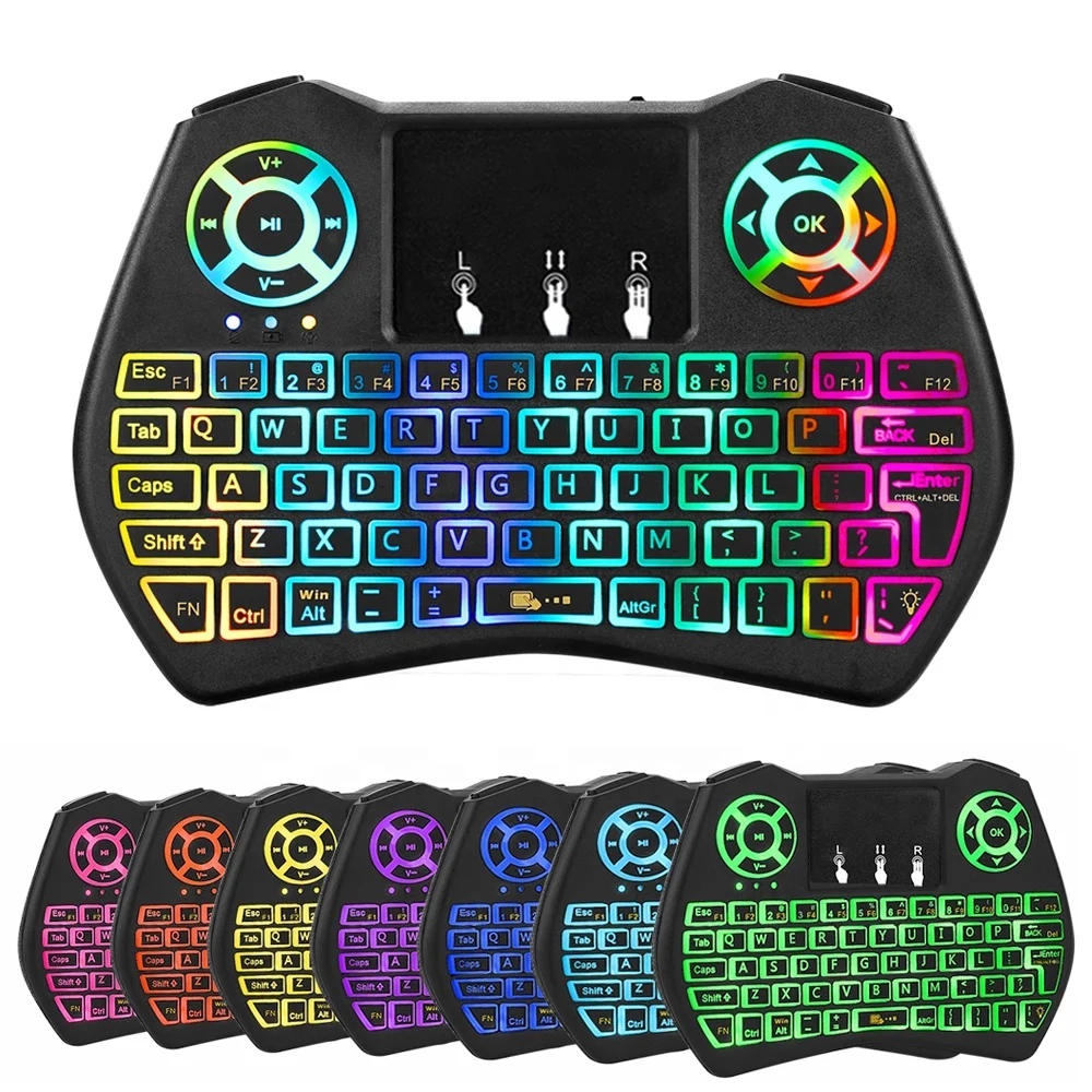 Mini Keyboard I9 Plus Colorful Backlight Air Mouse With Touchpad Remote Control Work For Android TV BOX/TV/Mini PC/Projector/X96