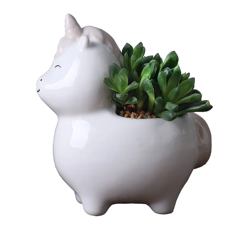 Небольшой скандинавском стиле сочные цветочный горшок белого цвета с принтом из мультфильма, с цветами и животными, керамический цветочный горшок
