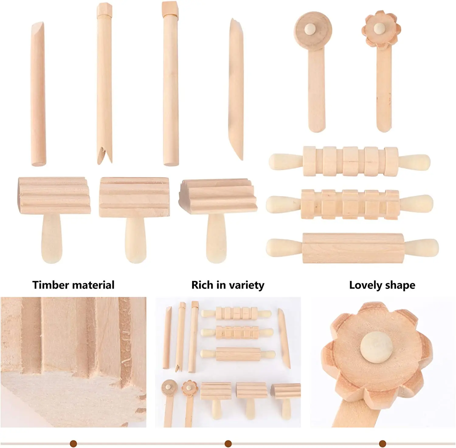 Montessori tools waldorf inspired toys 12 play dough wooden tools Wooden Clay and Dough Tools