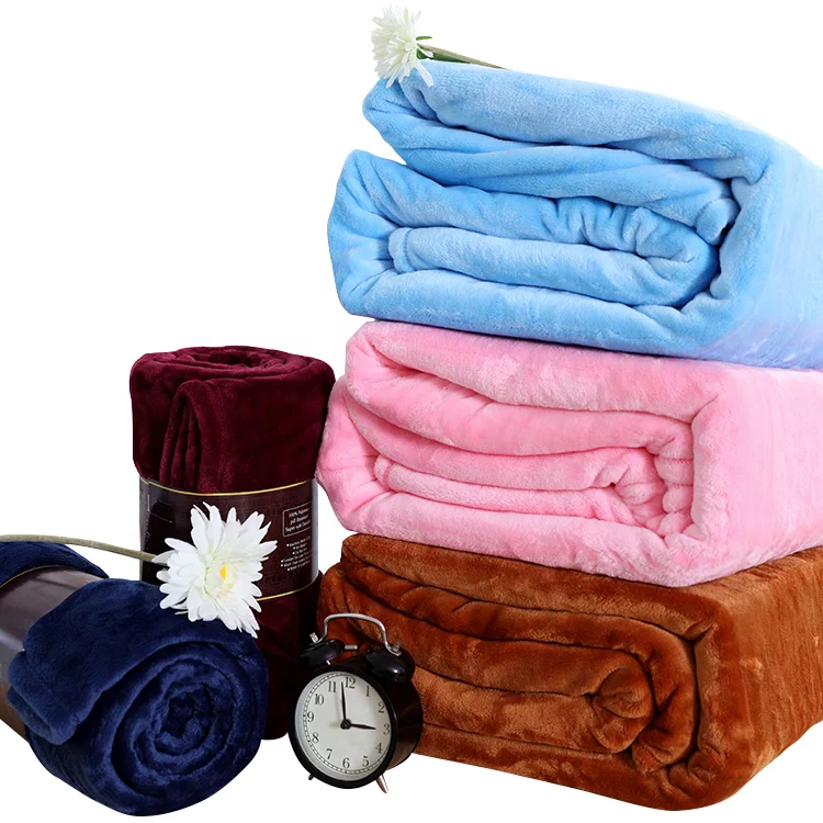 Wholesale polyester custom solid color throw blanket coral flannel fleece blanket