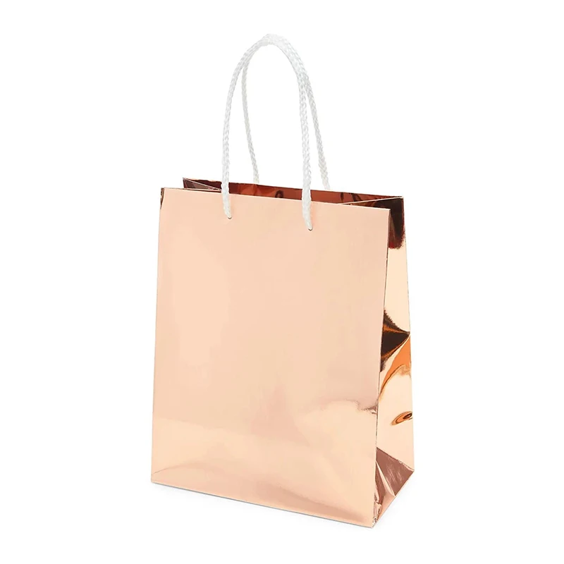 Custom luxury packaging gift bag personality jewelry shopping bag with rope handle rose gold foil card paper bag