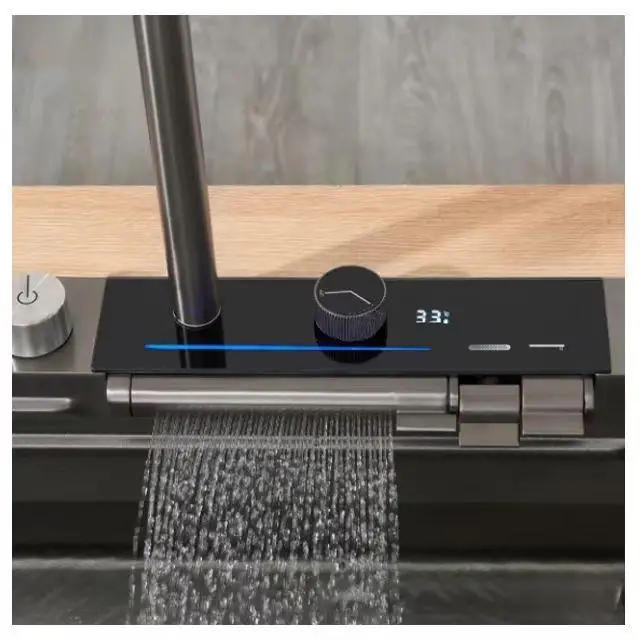 nano handmade single bowl led digital display multi-functional waterfall bliote kitchen sink with automatic cup washer