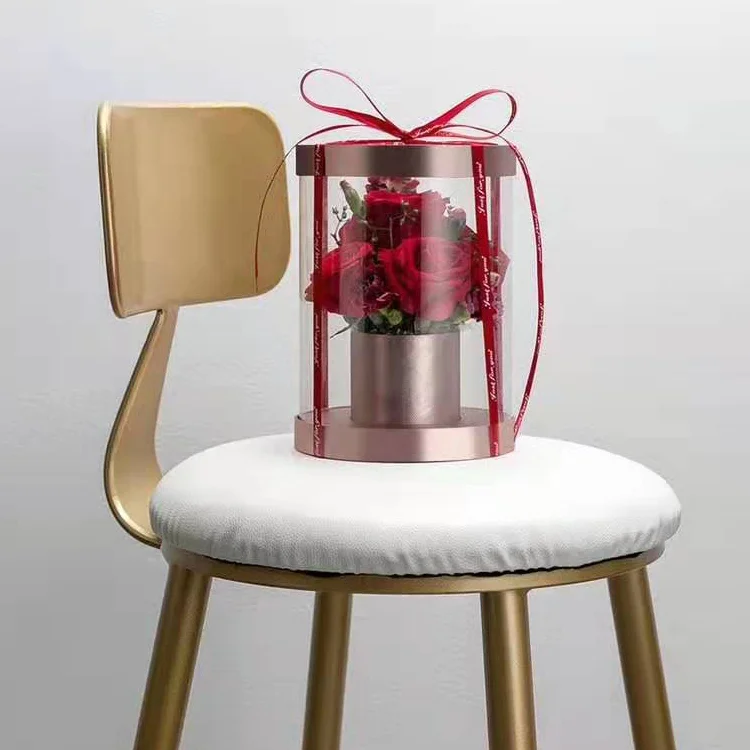 ZL Luxury PVC Transparent Cylinder Gift Rose Boxes Round Clear Preserved Soap Flower Box