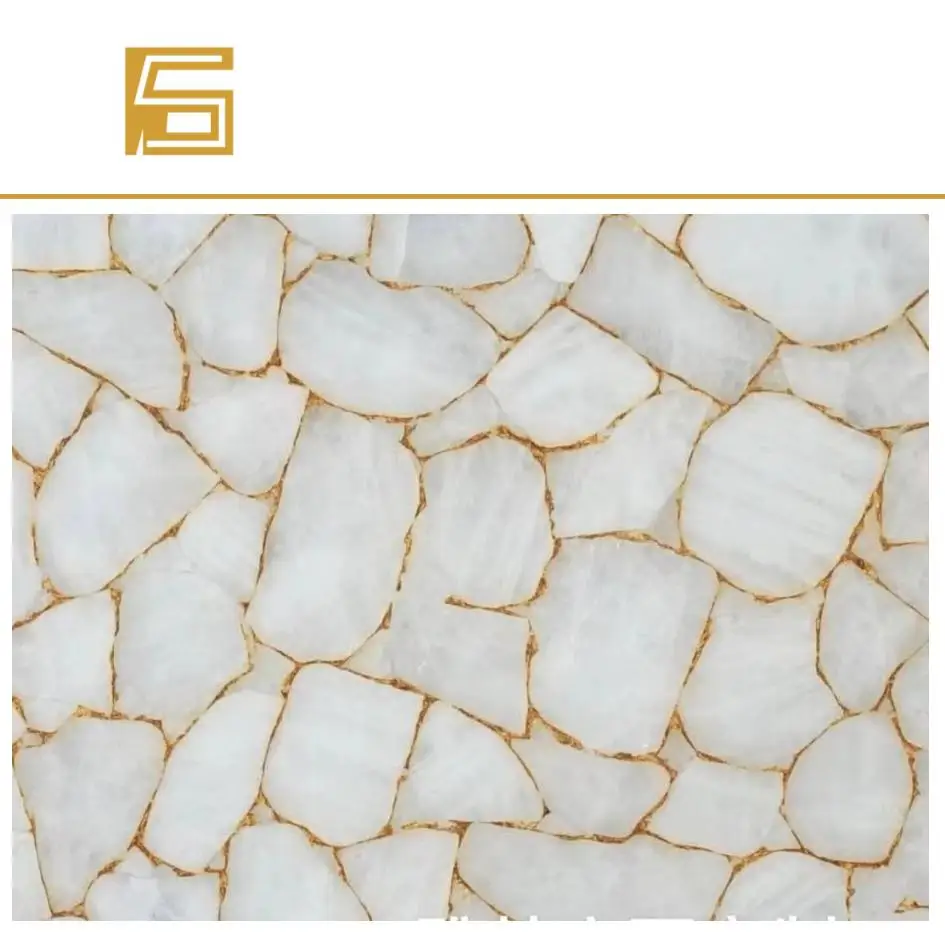 white agate crystal with golden slab agate/crystal/quartz/malachite slab