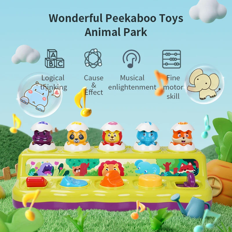 FiveStar Animal Cause and Effect Toy Musical Pop Up Game Plastic Toy with Music and Light for Boy and Girls Kids