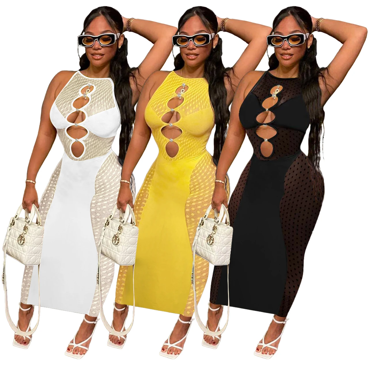 Dresses Boutique Sexy Mesh See-through Bodycon Maxi Dresses Women Lady Lace Elegant Long Dresses For Club Party