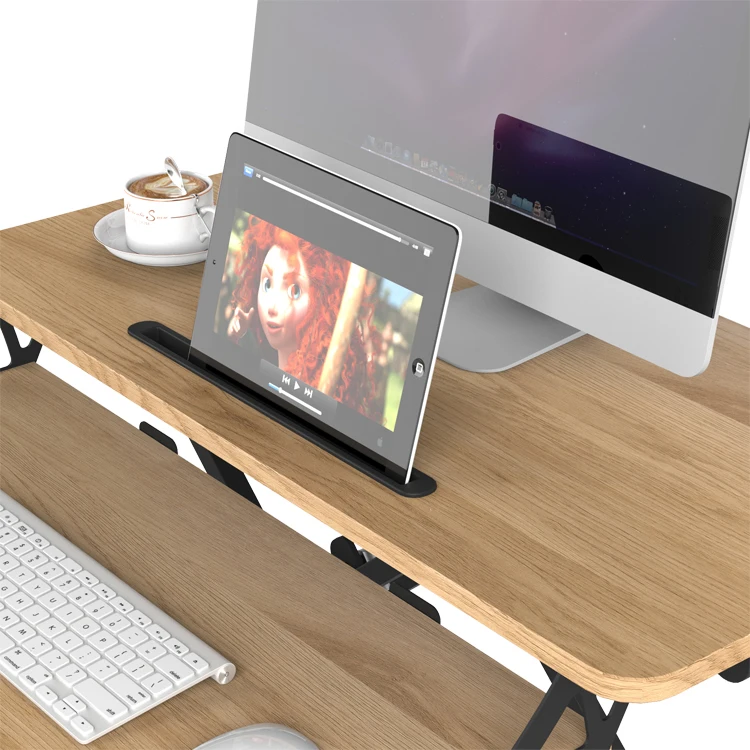 AUKI 32 Inch Wooden Rising Desk Workstation Height Adjustable Desk Riser Easy To Installation Office Workstation