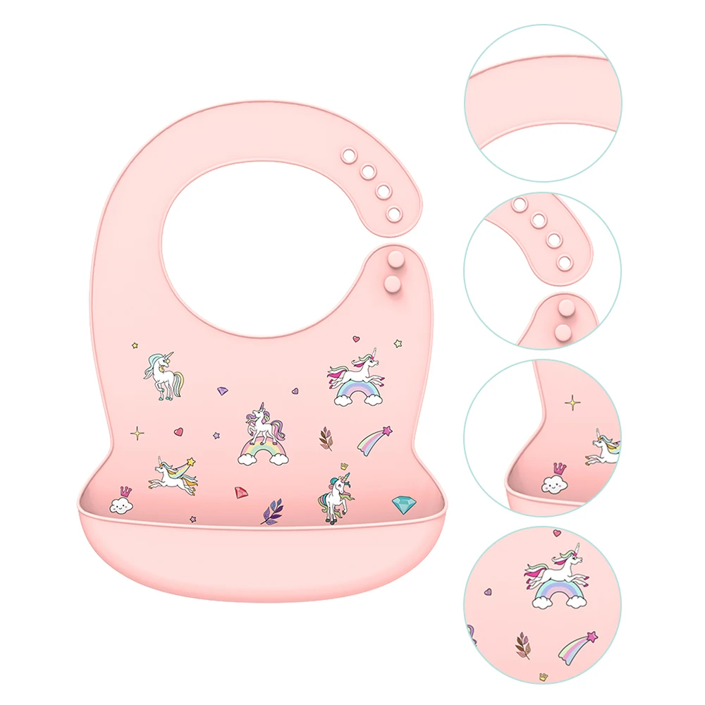 
New Printed Unicorn&Rainbow Waterproof Silicone Baby Bib with Catcher 