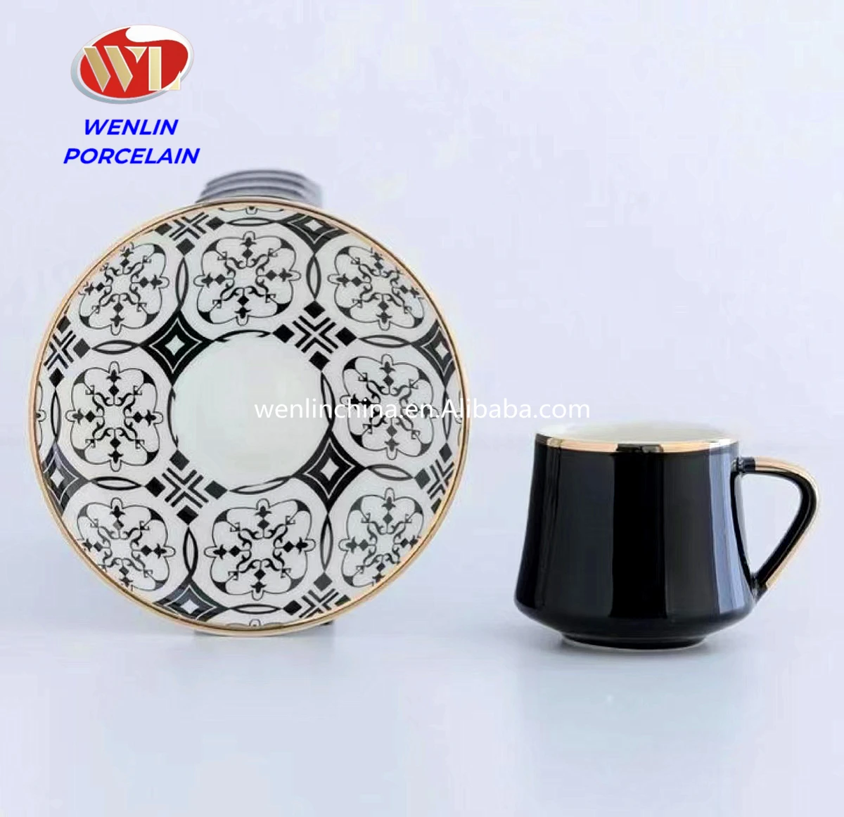 Wholesale High Quality Arabia Golden Color Ceramic Coffee Cup and Saucer Habesha Turkish Ethiopian 12pcs Tea Set Mug New Bone