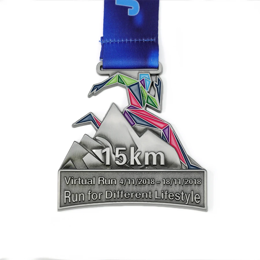 Chinese manufacturer custom metal enamel souvenir 5km 10km 15km half marathon running spinner award rotatable medal with ribbon