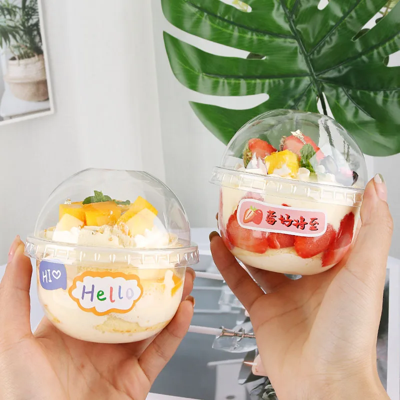 Wholesale New Design U Shape Pearl Milk Tea Pudding Yogurt Cup Heat Resistants Clear 250ml Disposable Plastic Cake Cups with Lid
