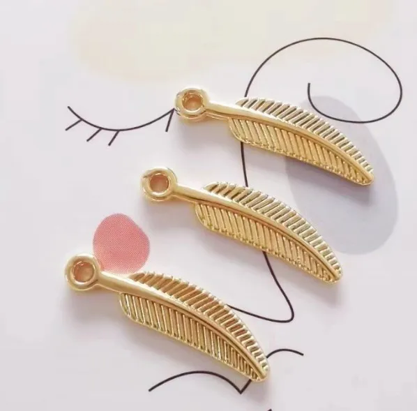 NANA high quality fashion 24k gold filled 5x21mm feather charm and pendant for jewelry findings