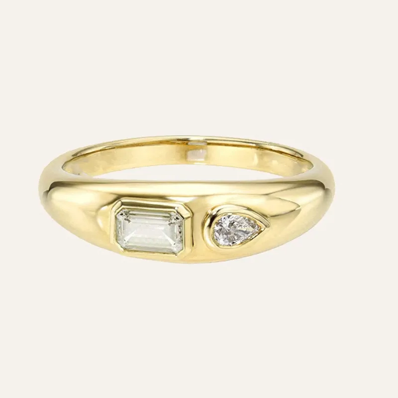 LUCKYDG Fashion High Quality Women Baguette Emerald Cut Birthstone Pear Diamond Delicate Unique Dome Ring