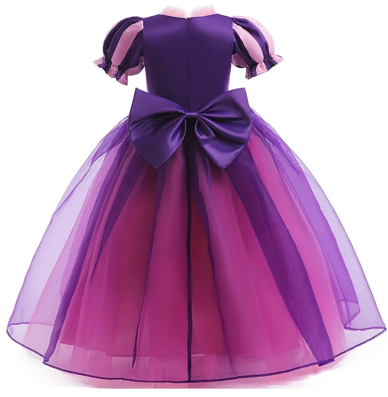 Hot Selling Trendy Criss-cross Design Halloween Ball Gown Purple Short SLeeve Girls Princess Dress For Banquet