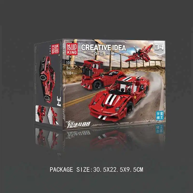 MOULD KING 10076 F488 3in1 Toy Car Educational Plastic Kit Bricks Set 3in1 Changeable Model Building Car Block For Kids