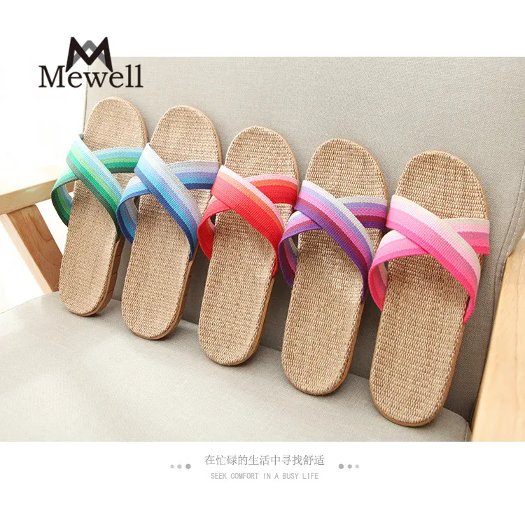 
New Arrival Autumn Spring Open Toe Men Simple Linen Japanese Style Indoor Slippers 