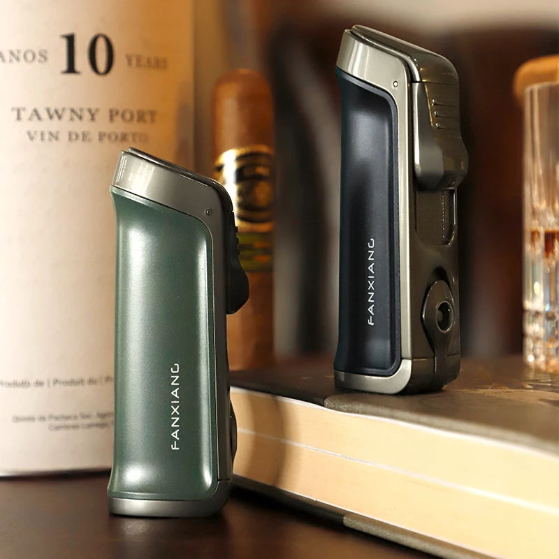 New Design Windproof Zinc Alloy Smoking Cigar Accessories Luxury Refillable Gas Lighter 3 Jet Flame Cigar Torch Lighter