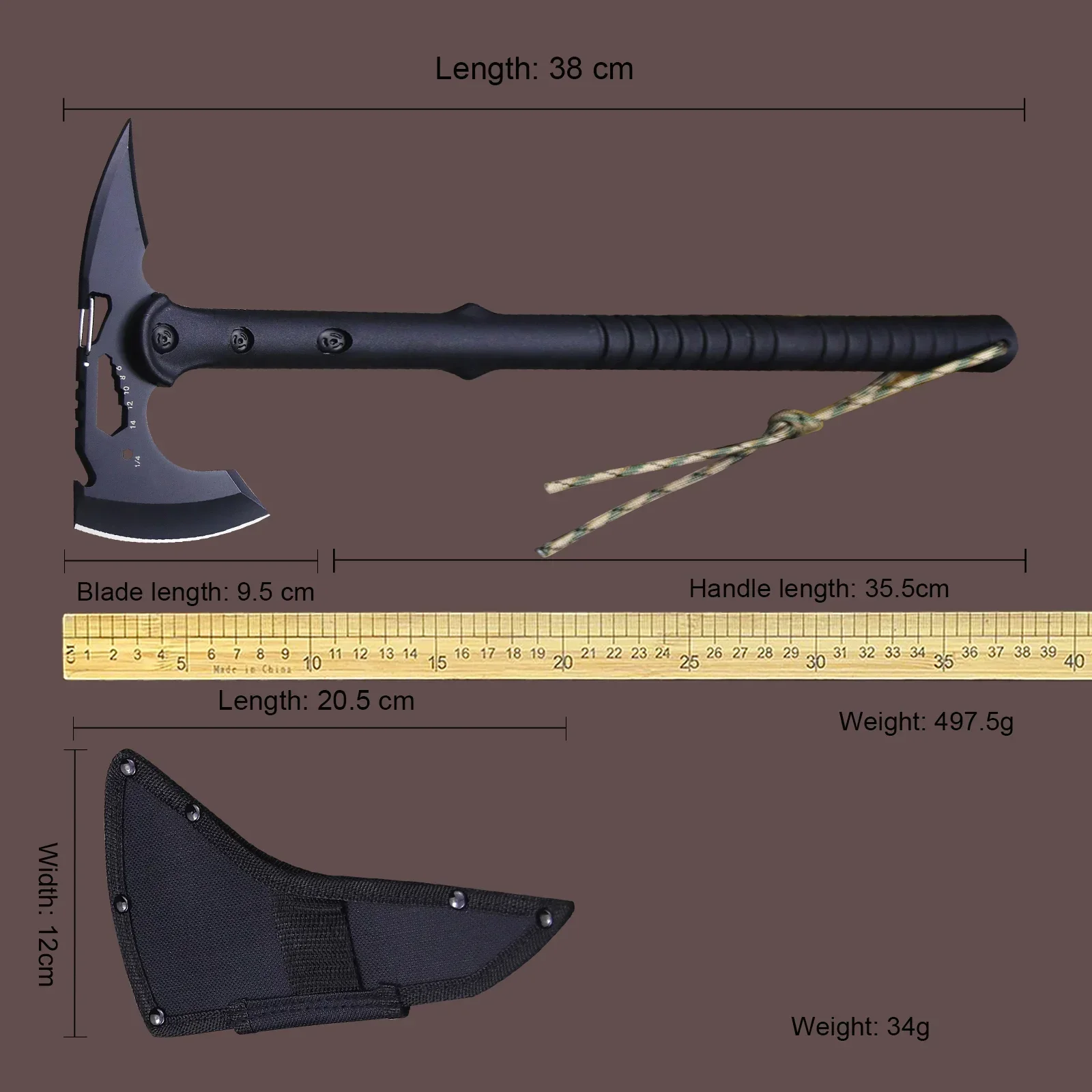 ABS Handle Black 440C Outdoor Tactical Axe, Jungle Logging Axe, Outdoor Camping Self-defense Rescue axe