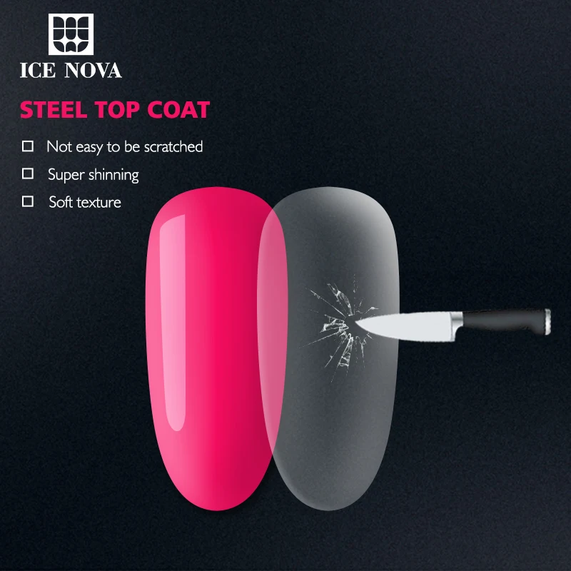 ICE NOVA Nails Factory Wholesale No Wipe Stainless Steel Top Coat For Gel Nail Polish Uv Gel Top Coat