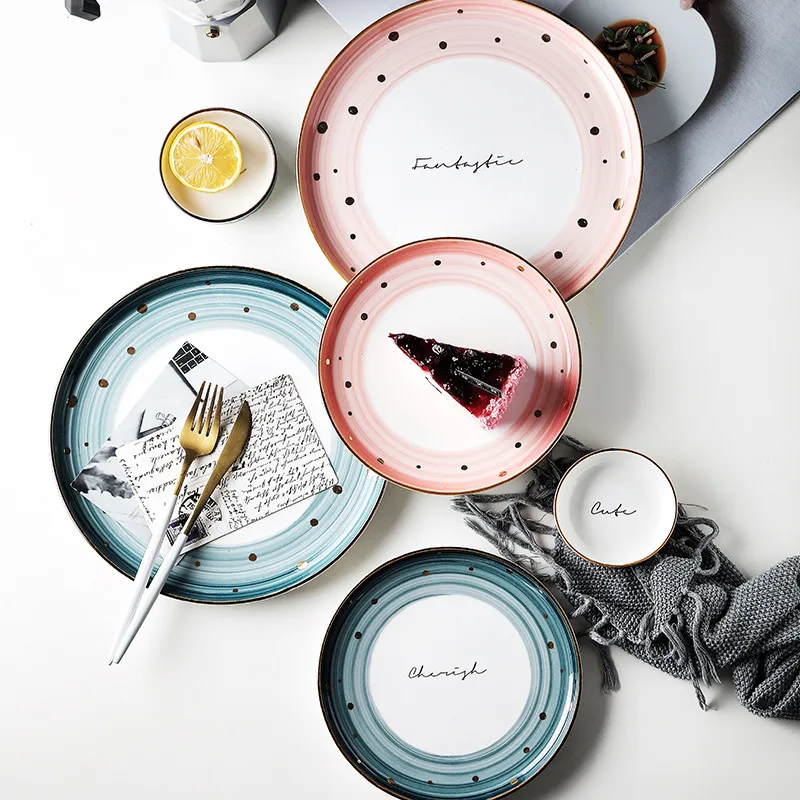 Dishes set Nordic creative light luxury ceramic tableware dishes exquisite net red tableware ins couple ceramic plates sets