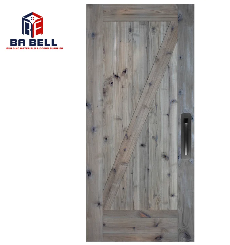 Light oak french rustic style wood door solid timber slab interior sliding/swing wooden entrance bedroom  flat panel barn doors