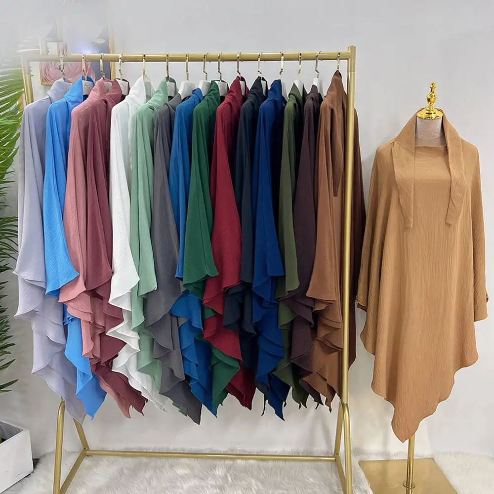 Traditional Muslim Egypt Prayer Scarf  Polyester 2 Layer Overhead Khimar Hijab For Women